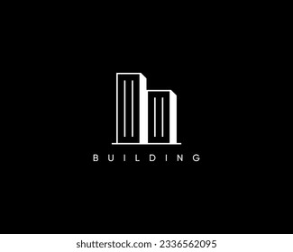 Real estate logo. Skyscraper, residential building, real estate, architecture and cityscape logo design concept. Linear building icon.