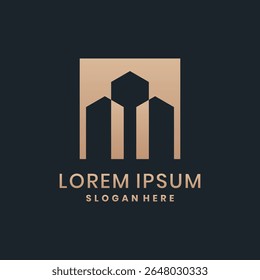 Real estate logo with square gold gradient building design