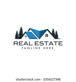 real estate logo template in blue. home vector logo