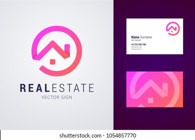 Real estate logo template with business card design.