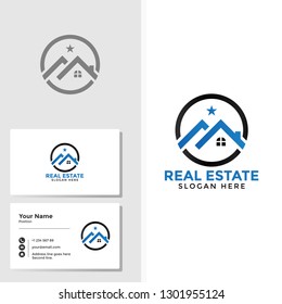 Real estate logo template with business card design vector