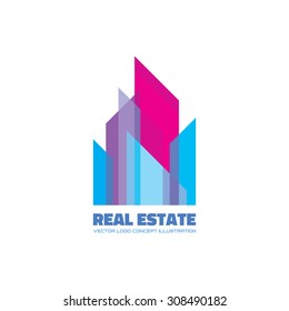 Real estate logo template concept illustration. Abstract building cityscape sign. Skyscrapers icon. Design element.