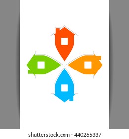 Plantilla de logotipo inmobiliario. Diseño de logotipo conceptual para agente inmobiliario, propiedad, punto de inicio, etc. Ilustración gráfica vectorial.  