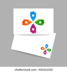 Plantilla de logotipo inmobiliario. Concepto de diseño de tarjetas de visita para agente inmobiliario, propiedad, punto de inicio y etc. Ilustración gráfica vectorial.  