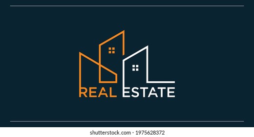 Real estate logo template with creative and modern line art style Premium Vector
