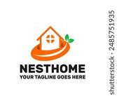 real estate logo template, a home inside of a nest with green leaves