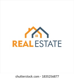 Real Estate Logo Template. Orange and Blue House Symbol Geometric Linear Style isolated on White Background. Fit for Construction Architecture Building Logo Design Template Element.