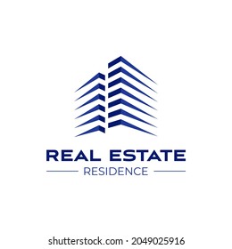 Real estate logo template. Perspective view of buildings. Residence logo. Construction logo idea.