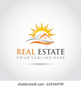 Real Estate Logo template with Sunset. vector Illustrator Eps. 10