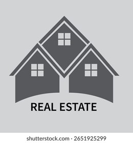 Real Estate Logo: Three houses forming a unified symbol, representing homeownership, investment and community.