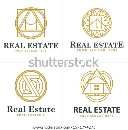 Real estate logo with triangle square circle stripe roof letter Z and home combination abstract vector line art suitable for building mortgage provide business
