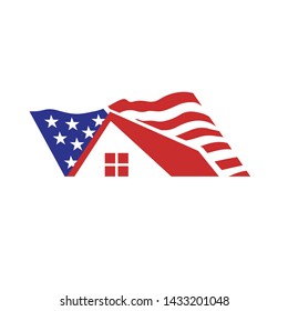 Real Estate logo vector design home with USA red blue flag