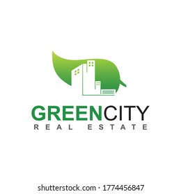 Estate Logo, Vektordesign-Vorlage. Die Architektur des Grünen Stadtkonzepts baut Symbol Formen des Stadtbildes können für Firmenmarke, Immobilienmakler, Mietwohnungen, Sauberkeit und Bauservice verwendet werden