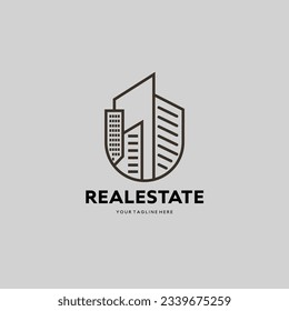 Real estate logo vector design in line art style, linear, creative logo for building architecture company, building logo design template inspiration