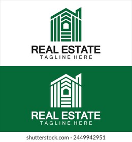 Vector de logotipo de bienes raíces. Plantilla de diseño de logotipo para la propiedad Ilustración inmobiliaria con el concepto minimalista de la línea del icono de la casa 