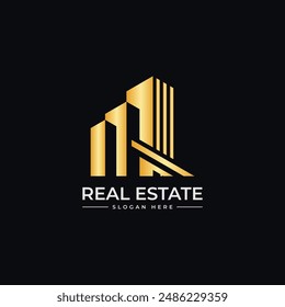 Diseño De Vector De Logotipo Inmobiliario Con Color Dorado