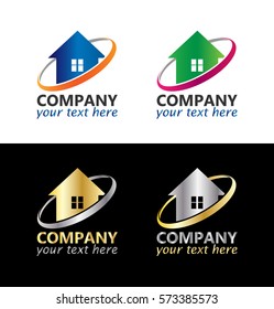 Real Estate Logo Vector Green and Blue with Swoosh