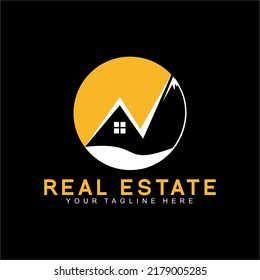 Real estate logo vector with house and mountain icon