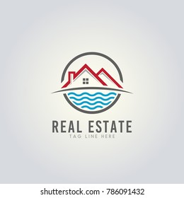 real estate logo vector, house with wave logo template, symbol or icon, Vector Art