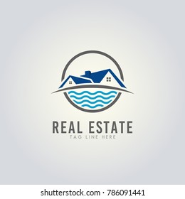 real estate logo vector, house with wave logo template, symbol or icon, Vector Art