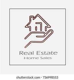 Real Estate logo vector icon eps 10. House in hand simple isolated outline illustration.