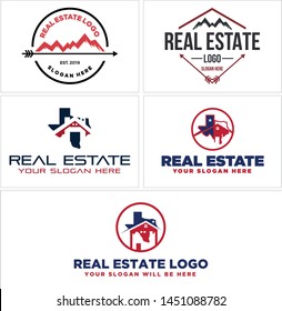 Real estate logo with vector mountain and home Texas suitable for mortgage america team business