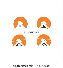 Real estate logo vector with sunrise and rooster concept