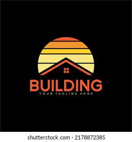 Real estate logo vector with sunset concept