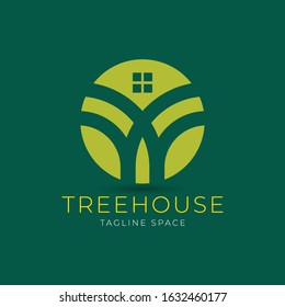 Real estate logo vector.  Tree house symbol for property business company logo.