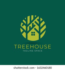 Real estate logo vector.  Tree house symbol for property business company logo.