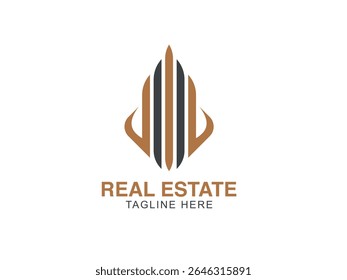 Real estate long golden and black logo design, building real estate company logo design