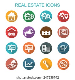 real estate long shadow icons, flat vector symbols