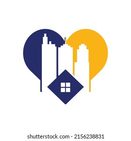 Real estate love vector logo design. Building and heart logo design. Building Estate Logo with Skyscrapers.