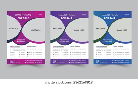 Real estate luxurious flyer design. Bundle real estate flyer. Colorful eye catching flyer.