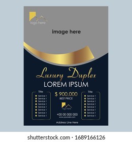 Real Estate Luxury Duplex Black and Golden Flyer Vector