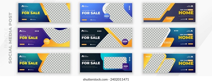 Real estate Luxury home property and 2 color gradient clean background or digital Construction social media post bundle design template