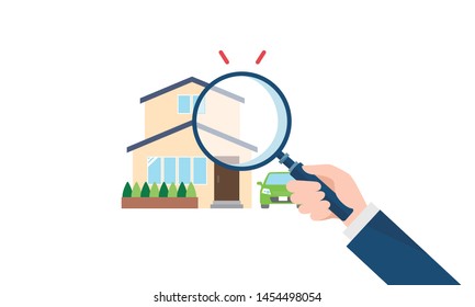 real estate and magnifying glass image,vetor illustration