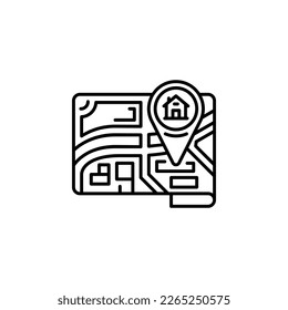icono del vector del mapa de bienes raíces. estilo de contorno de iconos de bienes raíces. uso perfecto para logotipo, presentación, sitio web y más. estilo de línea de diseño de iconos simple