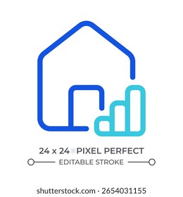 Ícone de iu de linha colorida do mercado imobiliário. Valor da casa, investimento. Gráfico estatístico, métricas. Finanças, bancos. Símbolo linear duotônico de vetor isolado. Elemento de interface do usuário, pixel perfect