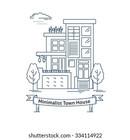 Real estate market concept flat line vector architecture design. Outlined stroke icon. Modern minimalist house. Property investment. For poster, flyer, web, banner, header, hero image, motion design