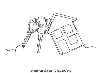 Real estate market concept. Single line draw design vector graphic illustration.