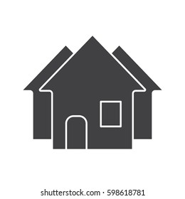 Real estate market glyph icon. Silhouette symbol. Three houses. Negative space. Vector isolated illustration