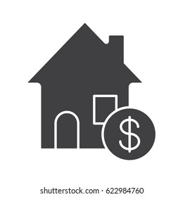 Real estate market glyph icon. Silhouette symbol. Rental house with dollar sign. Negative space. Vector isolated illustration