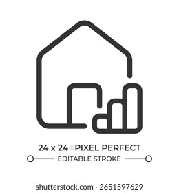 Vastgoedmarkt lijn ui icoon. Huizenwaarde, investering. Statistische grafiek, statistieken. Financiën, bankwezen. Symbool voor geïsoleerde vectoromtrek. Webdesign user interface element lineair, pixel perfect