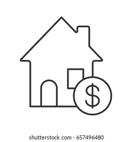 Real Estate Market Linear Icon. Thin Line Illustration. Rental House With Dollar Sign. Contour Symbol. Vector Isolated Outline Drawing