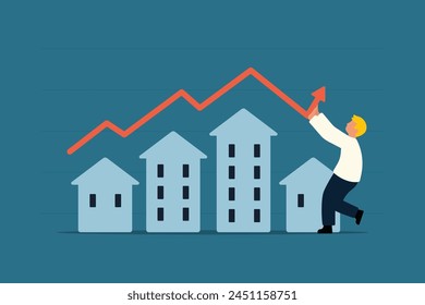 Real Estate Market Slump. Investment Analysis Amid Recession. Businessmen and Agents Shielding Against Price Collapse. Vector Business Illustration