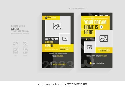 Real estate market social media Story template design set