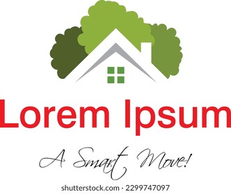 real estate marketing logo house with green tree