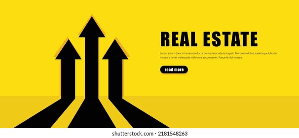 Real estate marketing and promotional banner with arrow for growth concept vector illustration background 