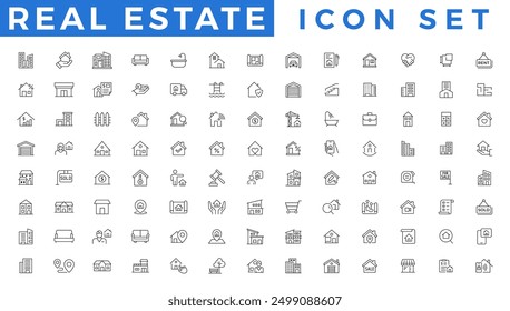 Real Estate minimal Line vector illustration. Housing, property, home loan, mortgage, icons set